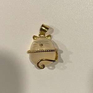 Gold Cat Pendant with Cream Stone